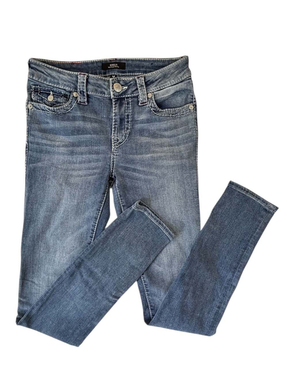 True Religion Stella Mid Rise Skinny Jeans with Flap Pockets